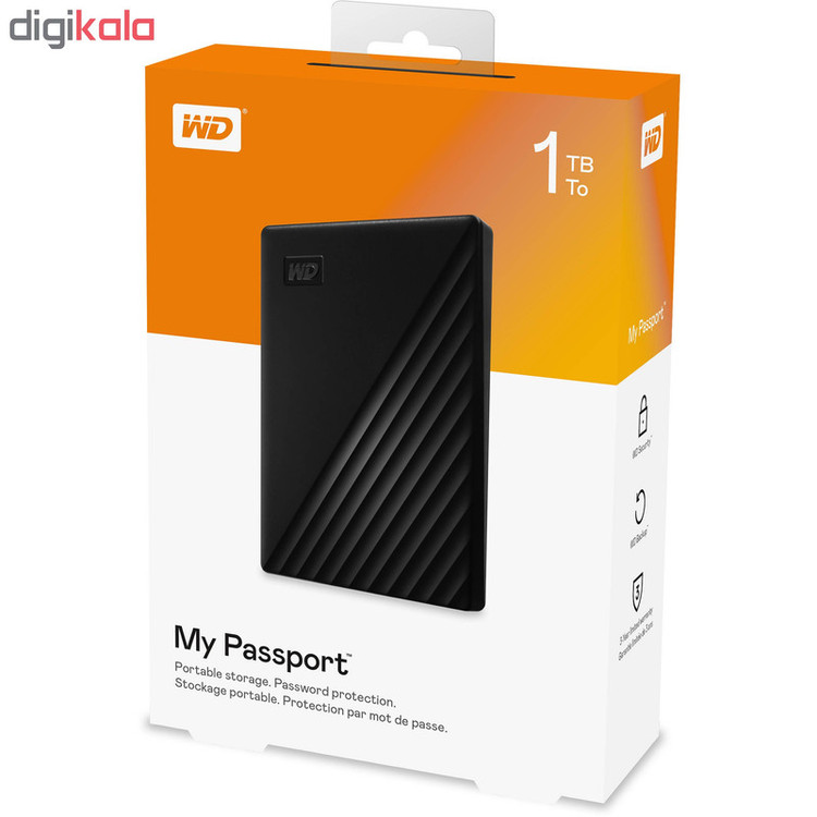هارد اکسترنال وسترن دیجیتال مدل My Passport ظرفیت یک ترابایت دارای رابط USB Type-A 3.2